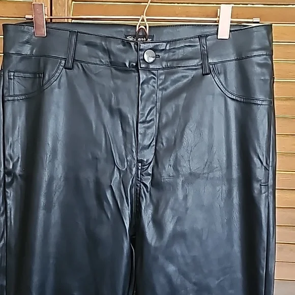 Shinestar black vegan leather pants not worn Size XL washable high rise - Picture 8 of 11